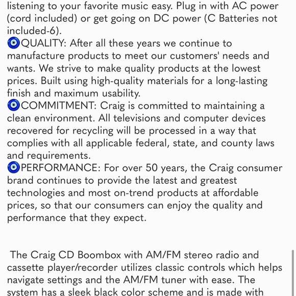 Portable Top-Loading CD Boombox with AM/FM Stereo Radio and Cassette Player - Picture 8 of 8